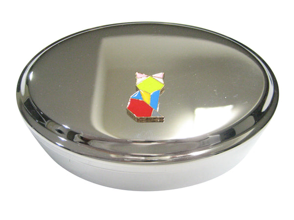 Colorful Origami Fox Oval Trinket Jewelry Box