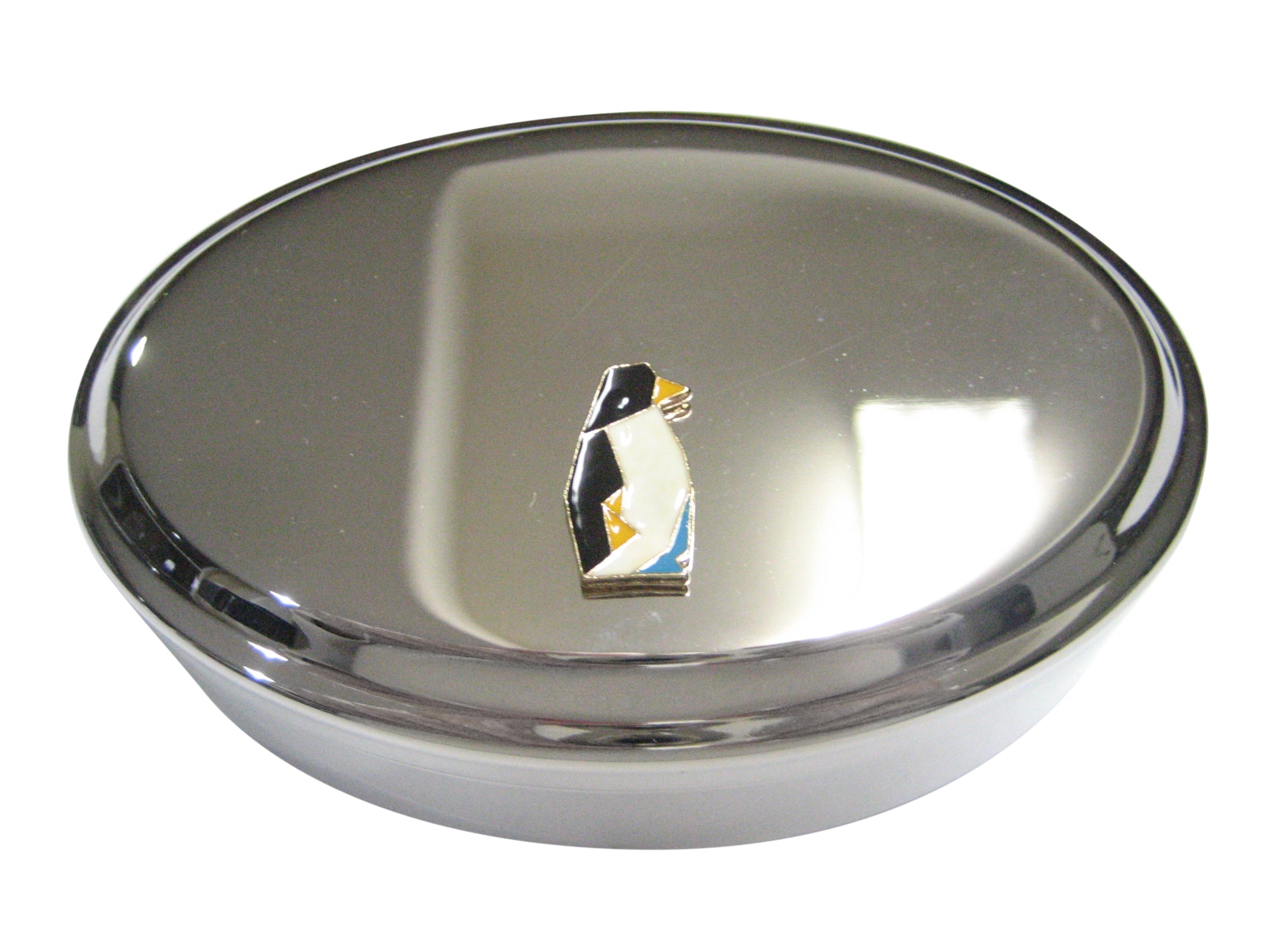 Colorful Origami Penguin Bird Oval Trinket Jewelry Box