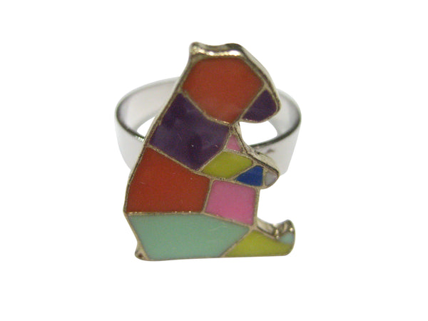 Colorful Origami Sitting Bear Adjustable Size Fashion Ring