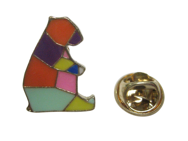 Colorful Origami Sitting Bear Lapel Pin