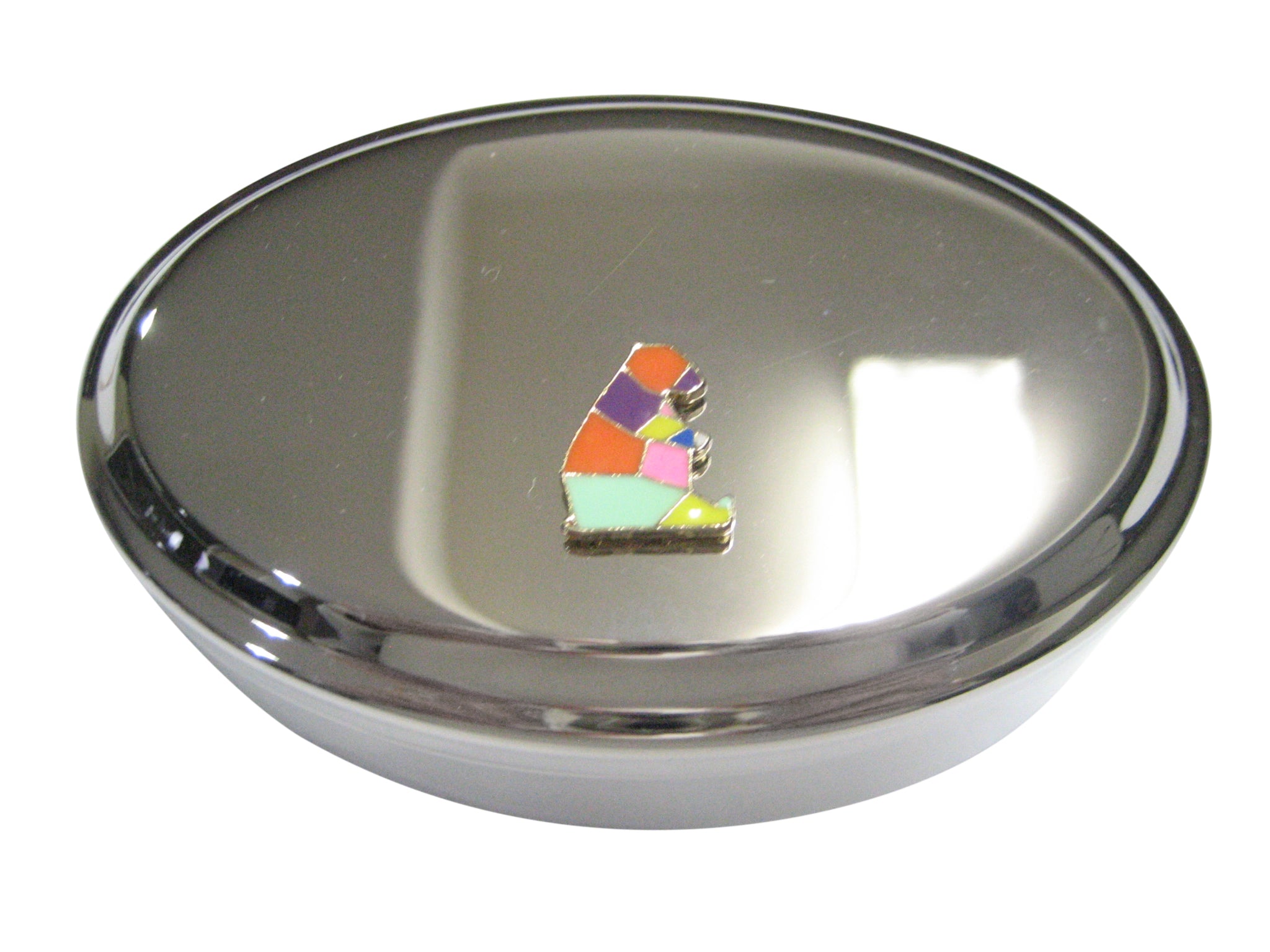 Colorful Origami Sitting Bear Oval Trinket Jewelry Box