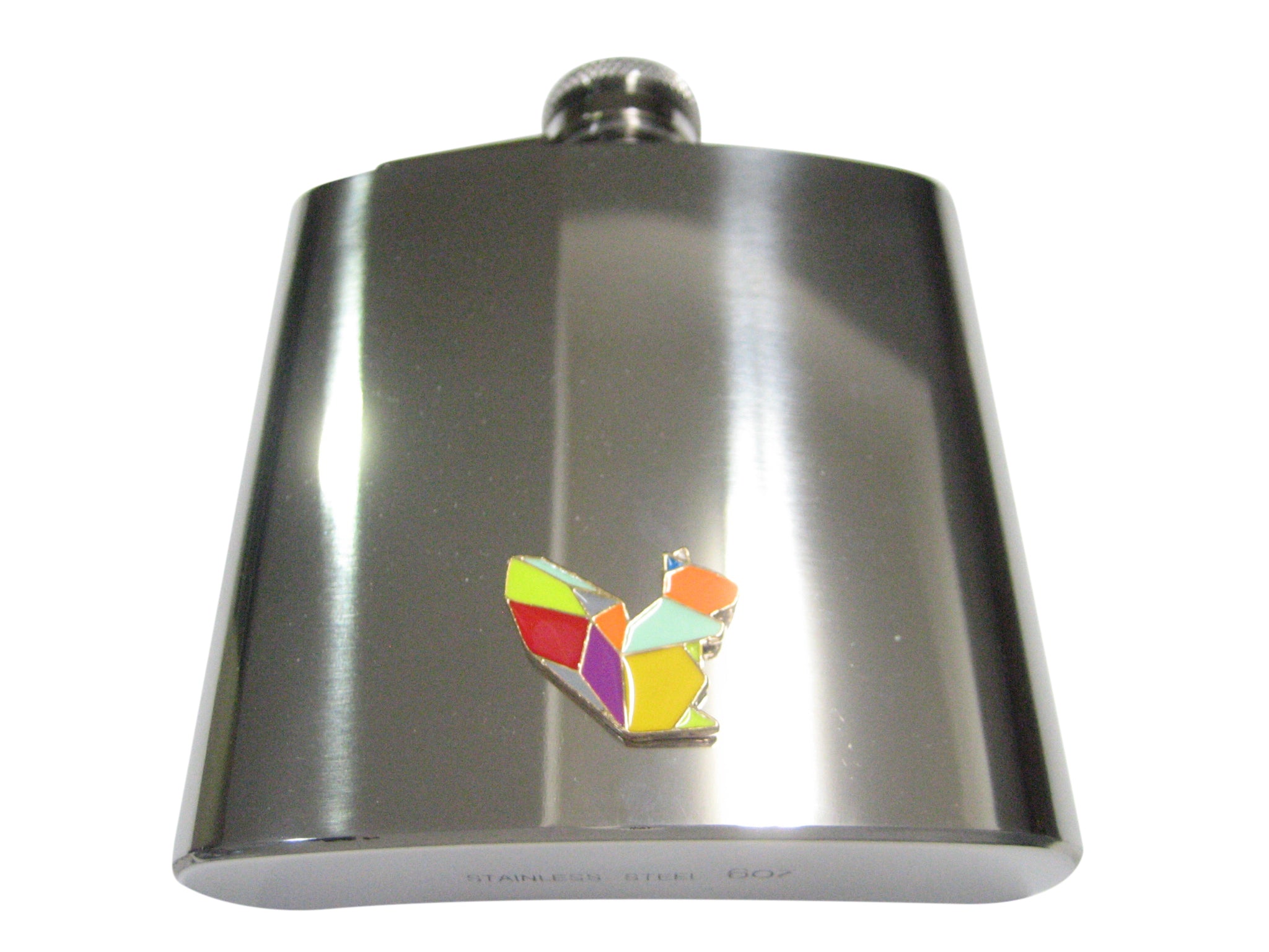 Colorful Origami Squirrel 6oz Flask