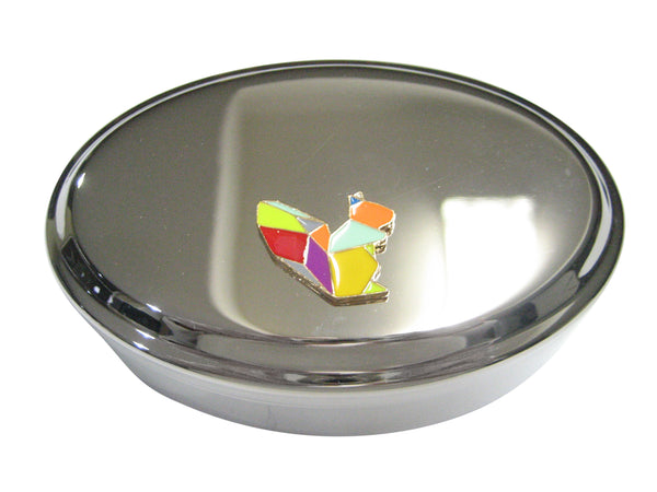 Colorful Origami Squirrel Oval Trinket Jewelry Box