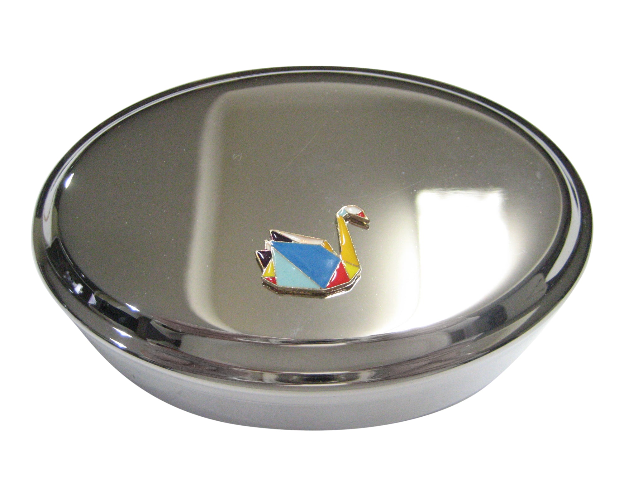 Colorful Origami Swan Bird Oval Trinket Jewelry Box
