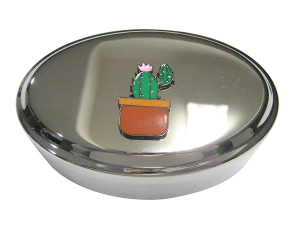 Colorful Potted Cactus Oval Trinket Jewelry Box