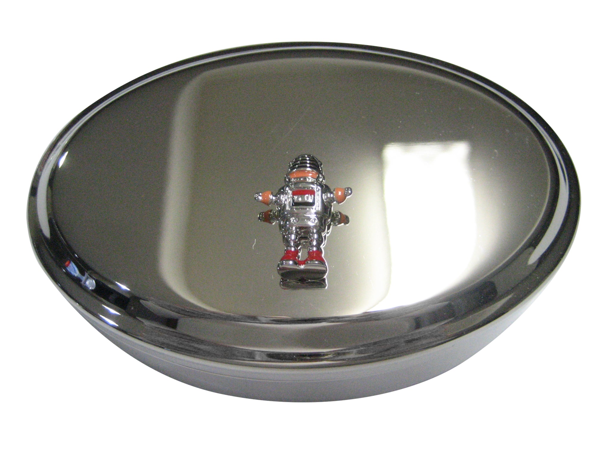 Colorful Retro Robot Oval Trinket Jewelry Box
