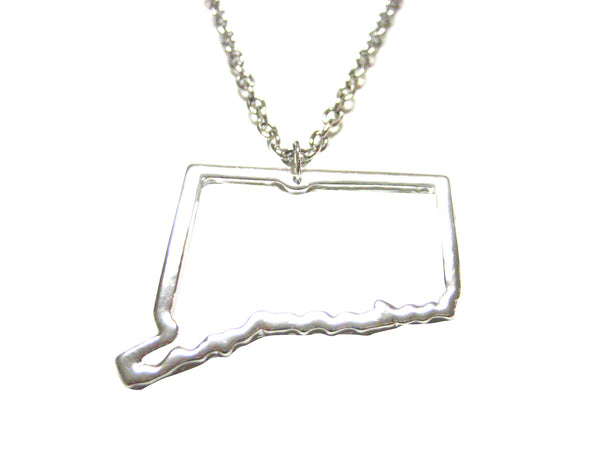 Silver Toned Connecticut State Map Outline Pendant Necklace