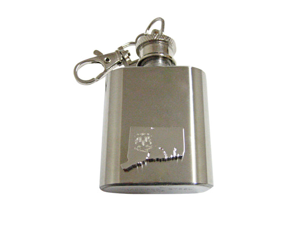 Connecticut State Map Shape and Flag Design 1 Oz. Stainless Steel Key Chain Flask