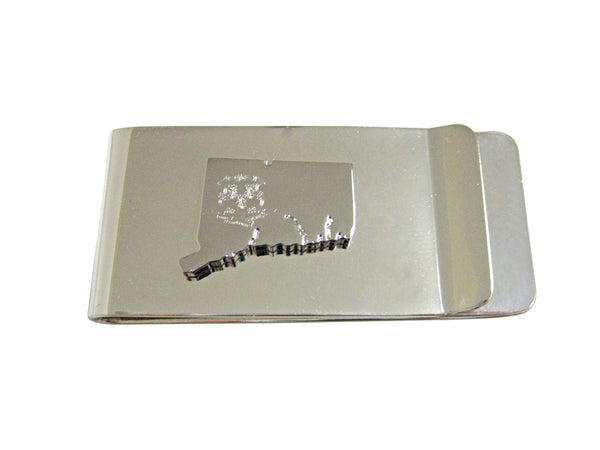 Connecticut State Map Shape and Flag Design Money Clip