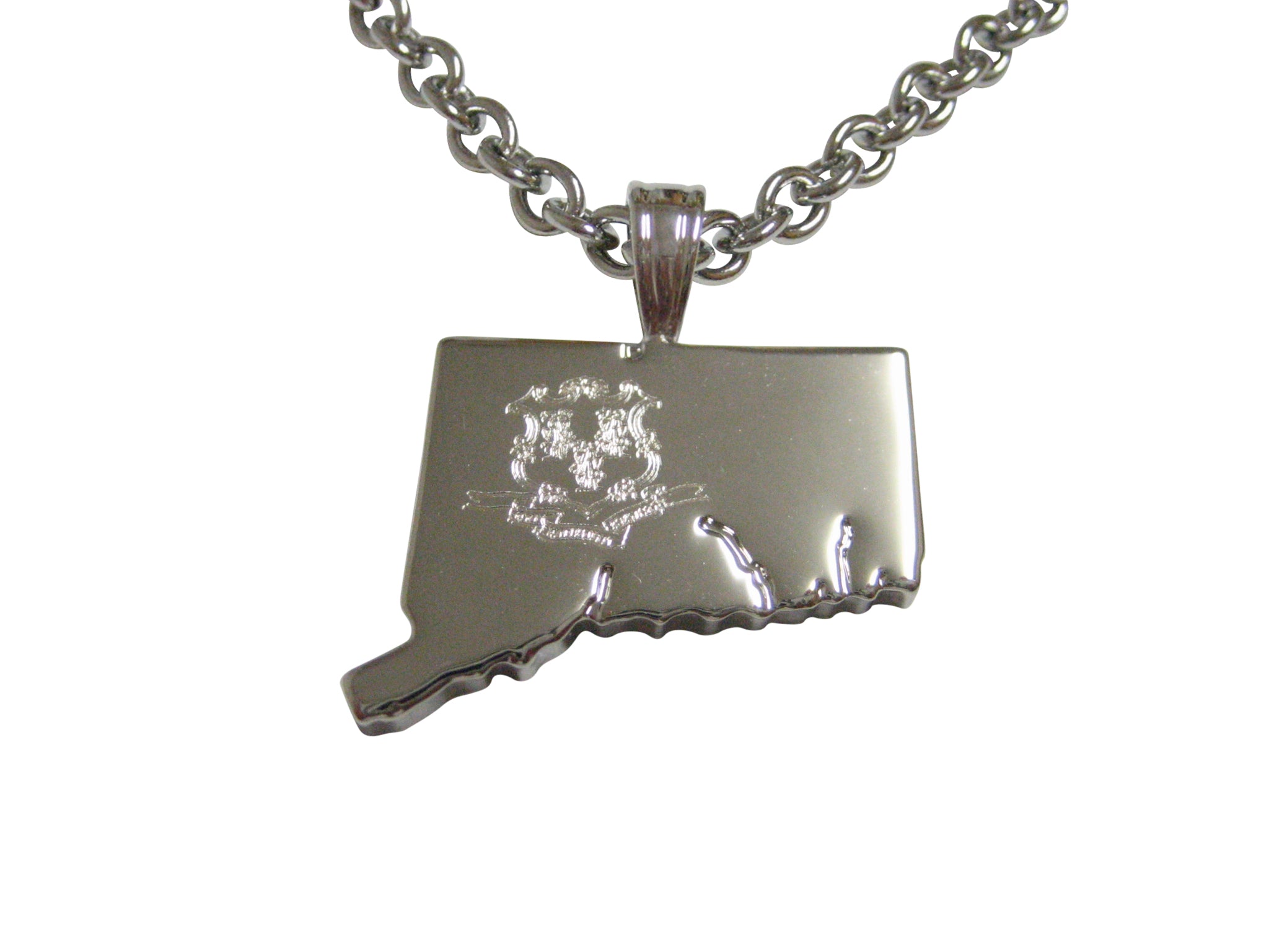 Connecticut State Map Shape and Flag Design Pendant Necklace