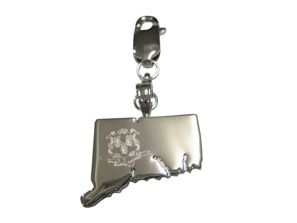 Connecticut State Map Shape and Flag Design Pendant Zipper Pull Charm
