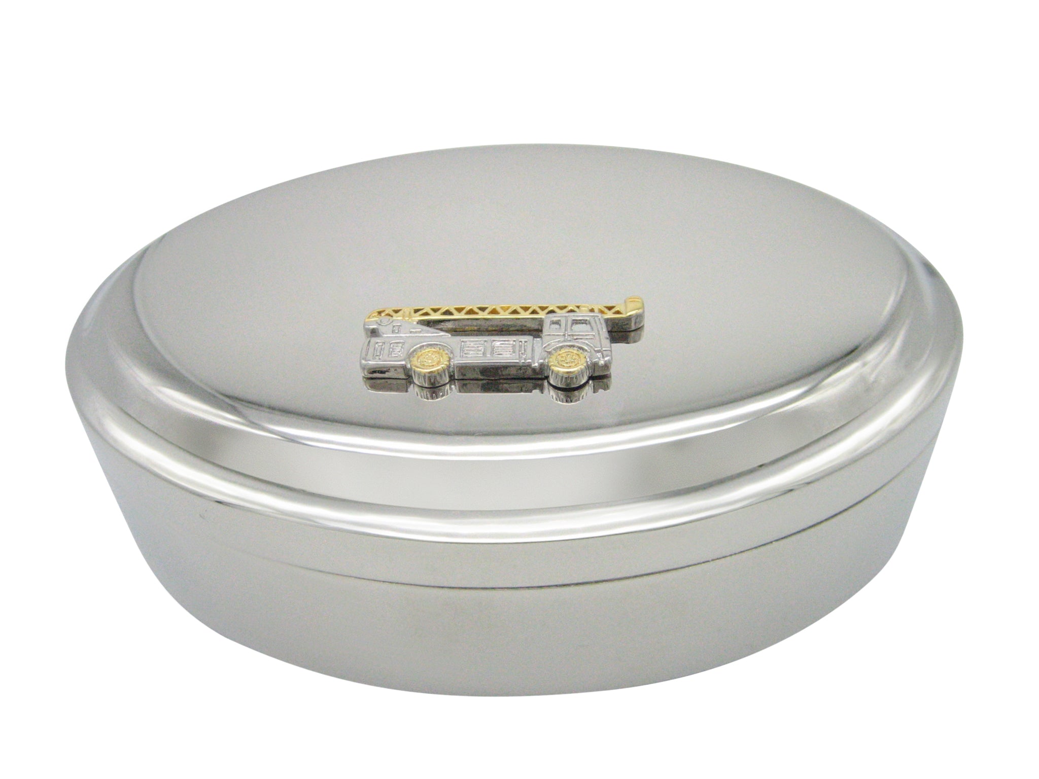 Construction Crane Truck Pendant Oval Trinket Jewelry Box