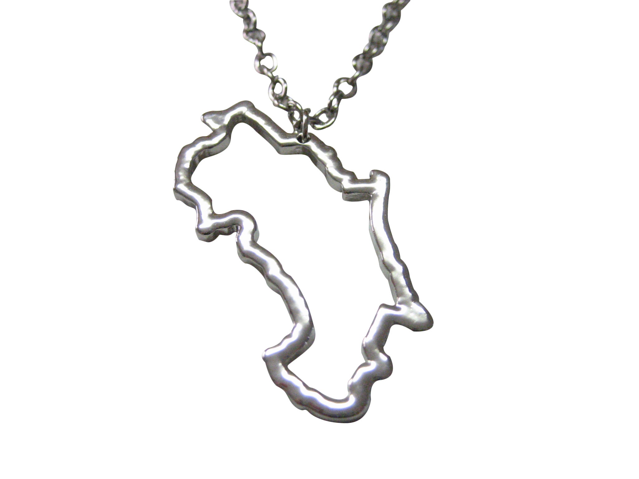 Silver Toned Costa Rica Map Outline Pendant Necklace