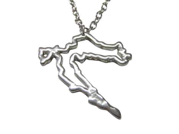 Silver Toned Croatia Map Outline Pendant Necklace