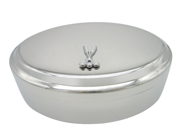 Crossed Golf Clubs Pendant Oval Trinket Jewelry Box