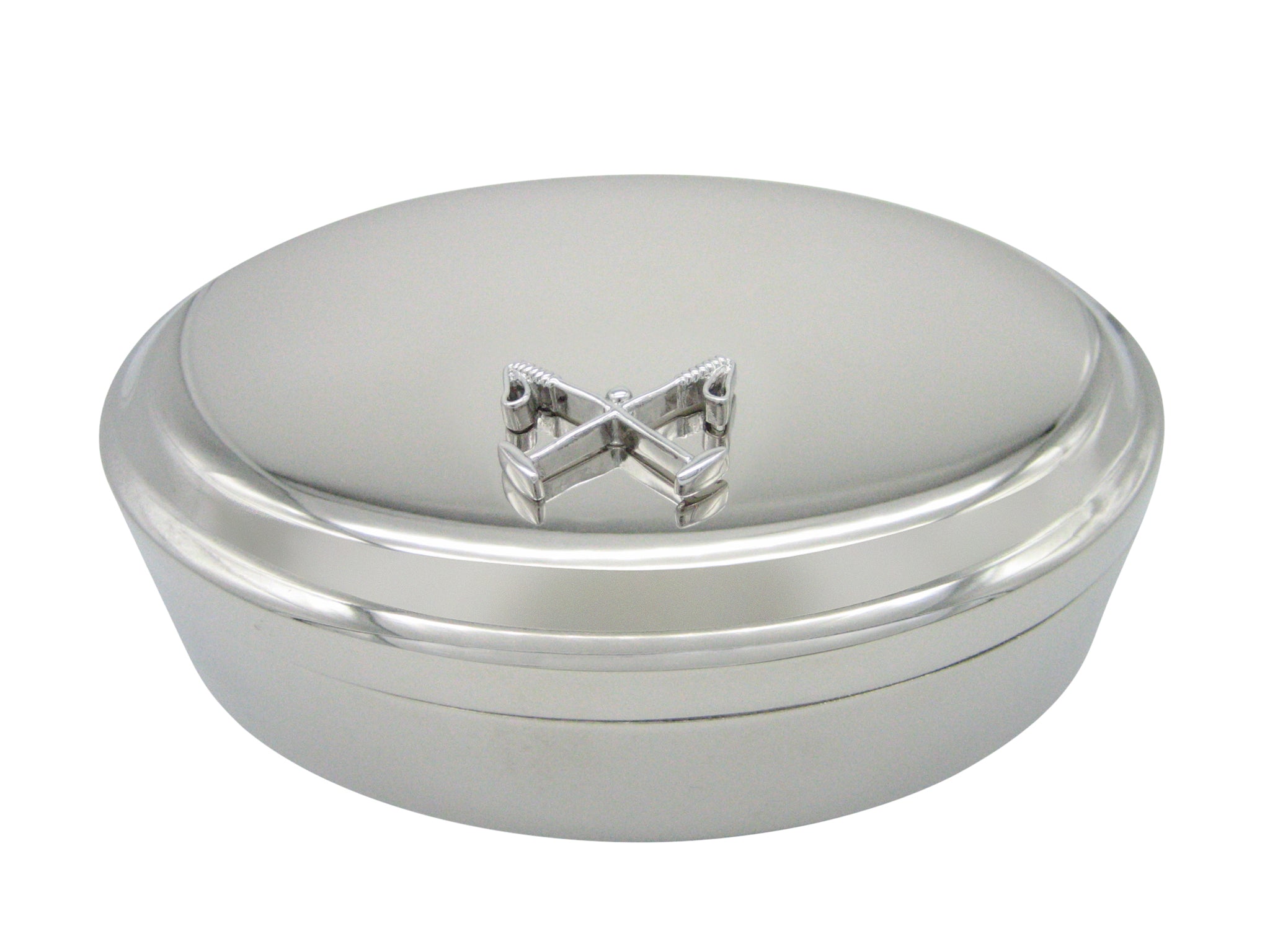 Crossed Polo Mallets Horse Riding Equestrian Oval Trinket Jewelry Box