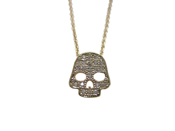 Gold Toned Crystalled Skull Pendant Necklace