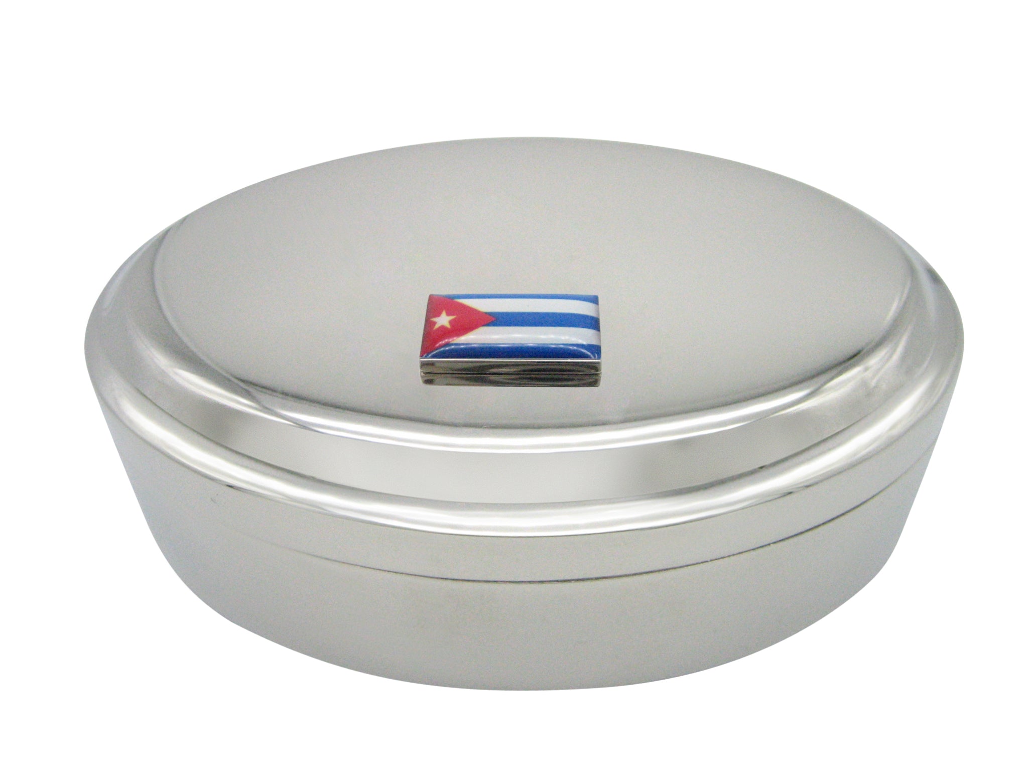 Cuba Flag Pendant Oval Trinket Jewelry Box