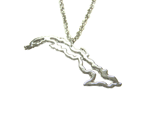 Silver Toned Cuba Map Outline Pendant Necklace
