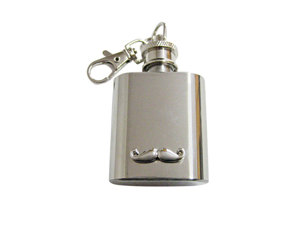 Curly Hipster Mustache 1 Oz. Stainless Steel Key Chain Flask