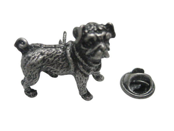 Dark Silver Toned Pug Dog Lapel Pin