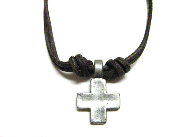 Dark Brown Leather Necklace with Cross
