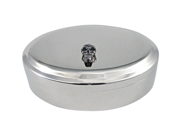 Dark Grey Toned Skull Pendant Oval Trinket Jewelry Box