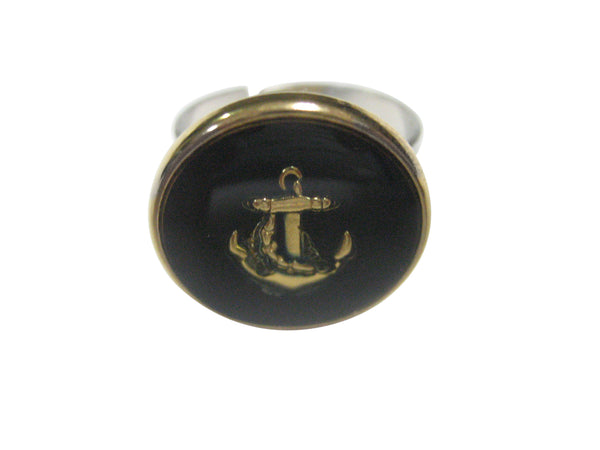 Dark Navy Toned Nautical Anchor Adjustable Size Fashion Ring