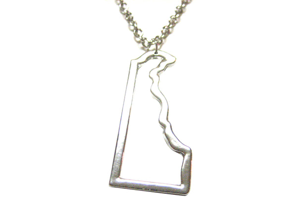 Silver Toned Delaware State Map Outline Pendant Necklace
