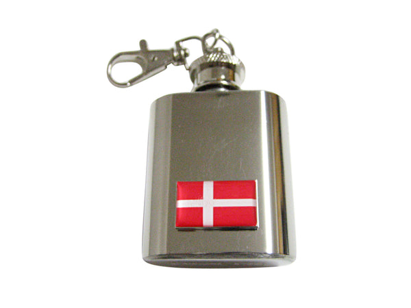 Denmark Flag Pendant 1 Oz. Stainless Steel Key Chain Flask