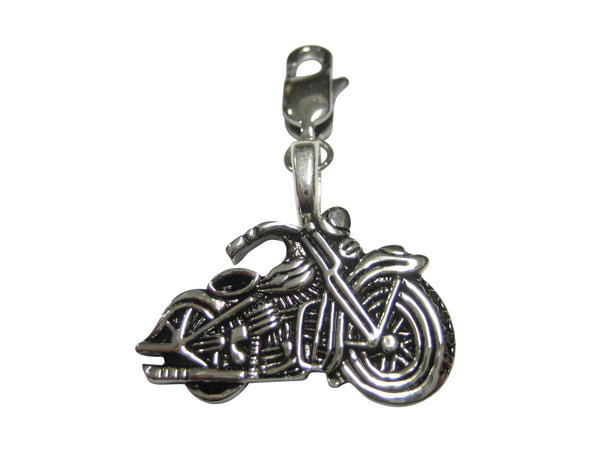 Detailed Black and Silver Toned Motorcycle Pendant Zipper Pull Charm