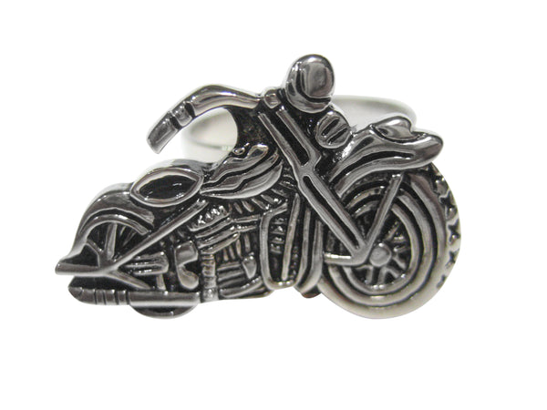 Detailed Black and Silver Toned Motorcycle Adjustable Size Fashion Ring