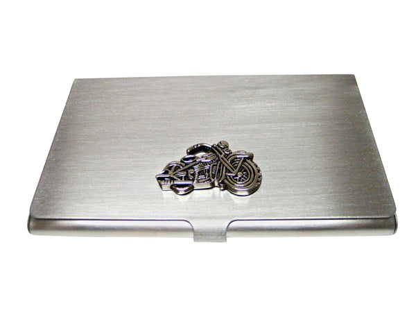 Detailed Black and Silver Toned Motorcycle Business Card Holder