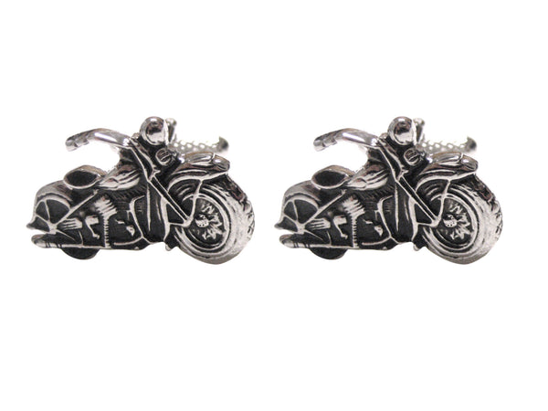 Detailed Black and Silver Toned Motorcycle Cufflinks
