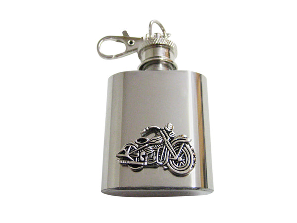Detailed Black and Silver Toned Motorcycle 1 Oz. Stainless Steel Key Chain Flask