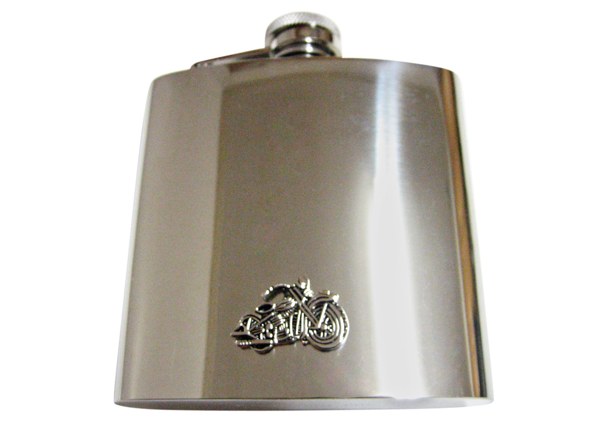 Detailed Black and Silver Toned Motorcycle 6 Oz. Stainless Steel Flask