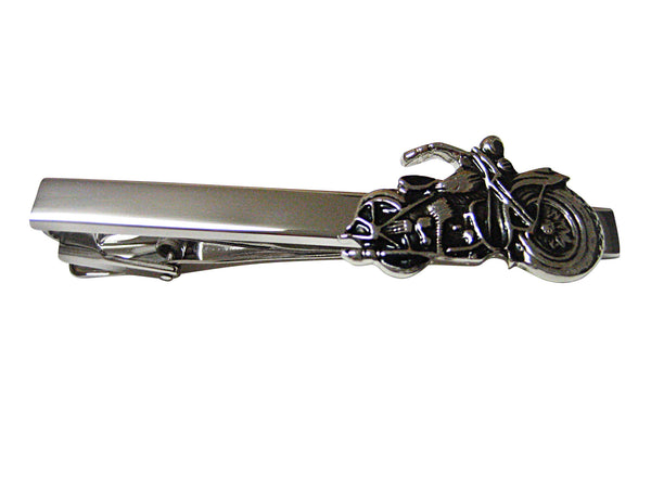 Detailed Black and Silver Toned Motorcycle Square Tie Clips