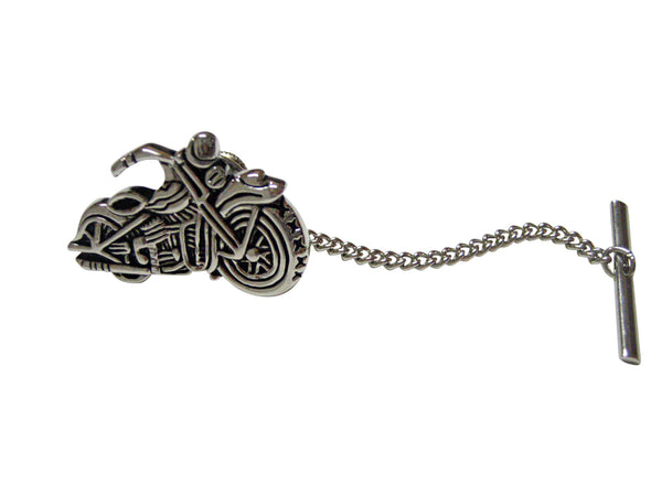 Detailed Black and Silver Toned Motorcycle Tie Tack