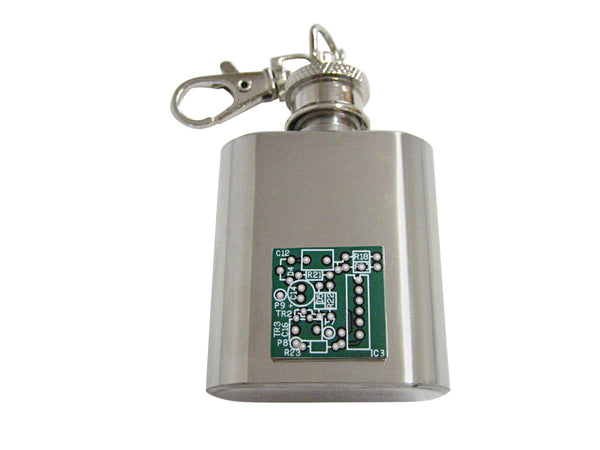 Detailed Computer Circuit Design 1 Oz. Stainless Steel Key Chain Flask