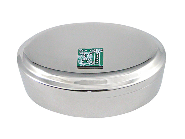Detailed Computer Circuit Design Pendant Oval Trinket Jewelry Box
