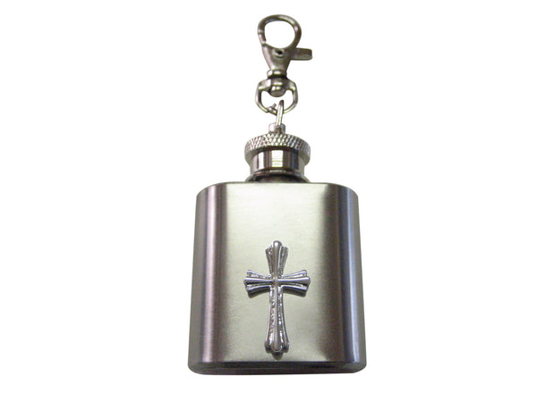 1 Oz. Stainless Steel Key Chain Flask with Textured Cross Pendant