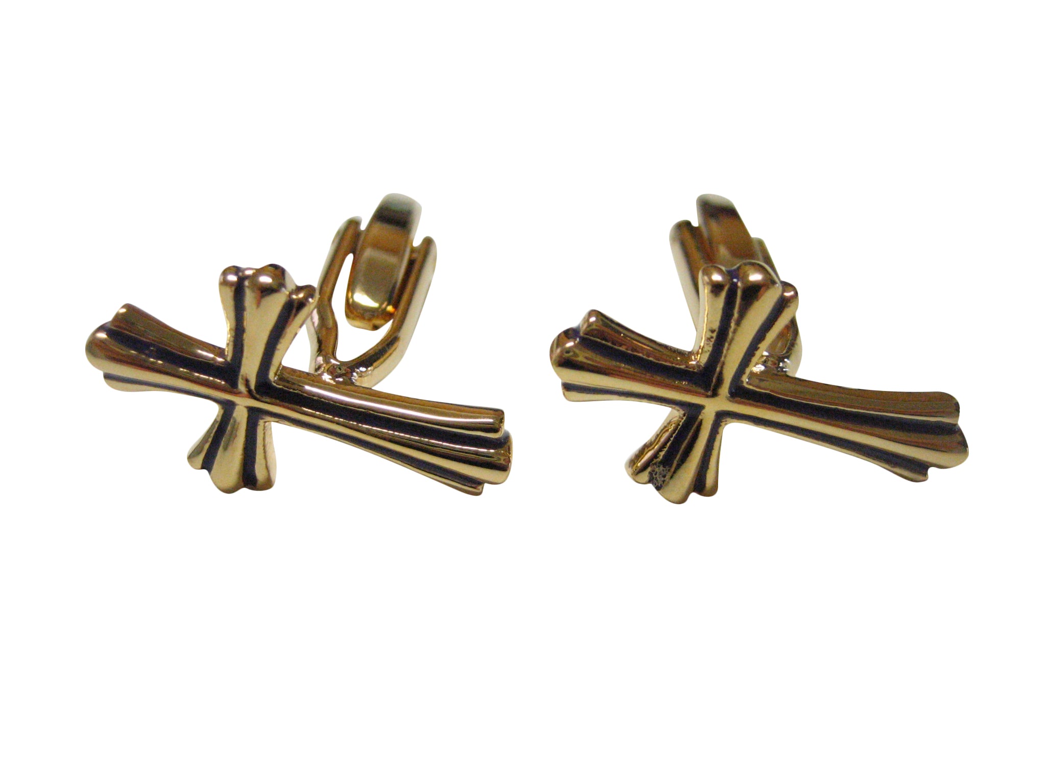 Detailed Gold Toned Religious Cross Cufflinks
