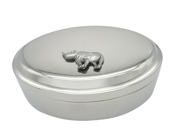 Detailed Rhino Pendant Oval Trinket Jewelry Box