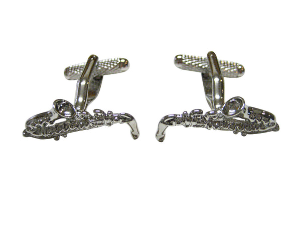 Silver Toned Detailed Musical Saxophone Instrument Cufflinks
