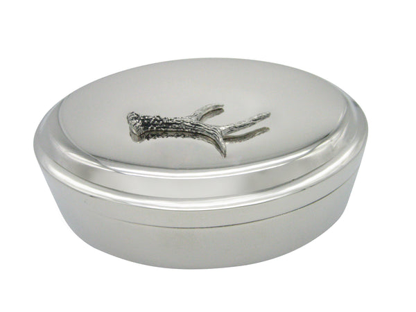 Detailed Single Deer Antler Pendant Oval Trinket Jewelry Box