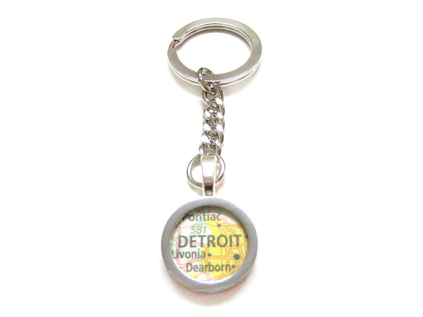 Detroit Michigan Map Pendant Keychain