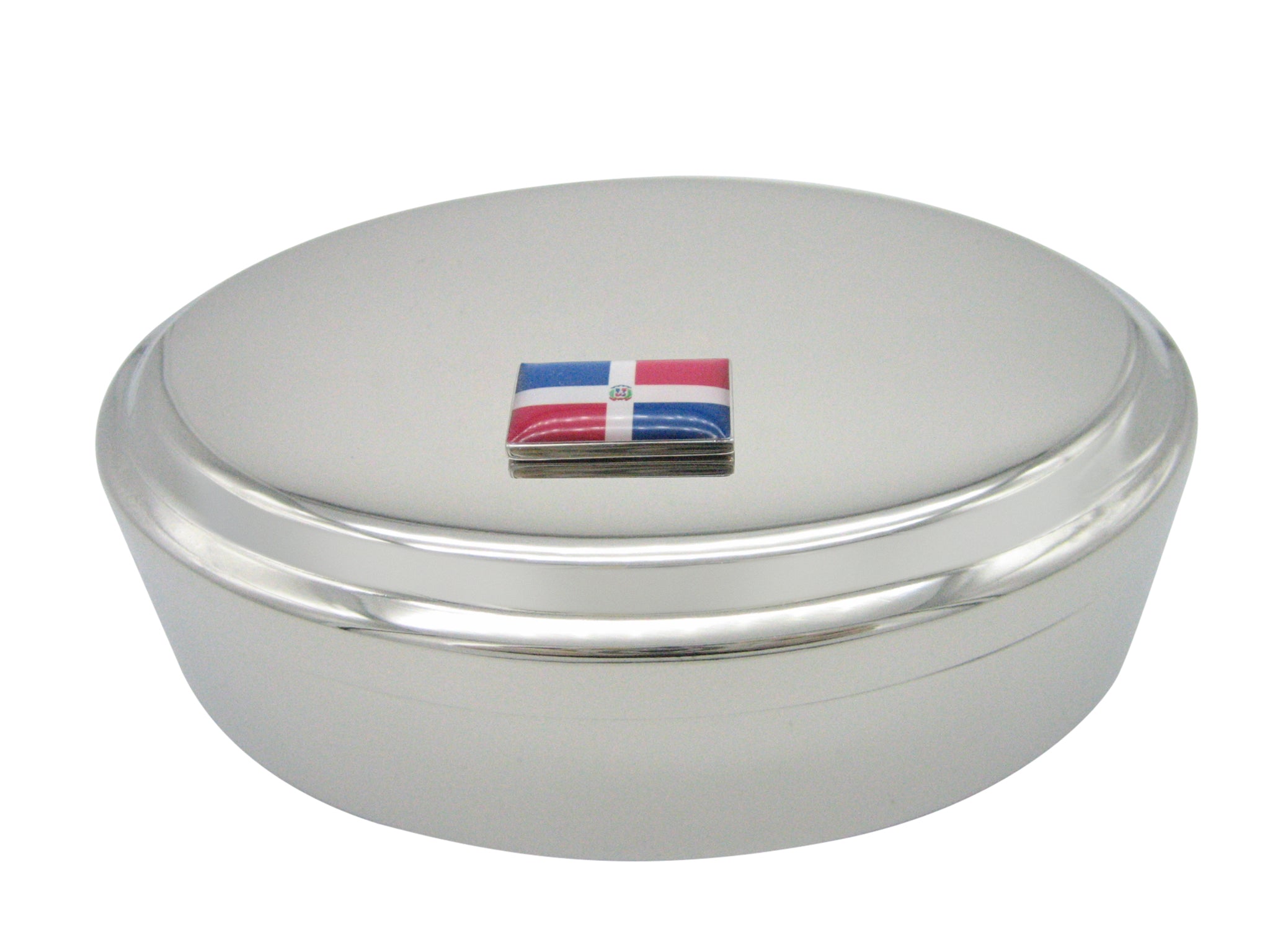 Dominican Republic Flag Pendant Oval Trinket Jewelry Box