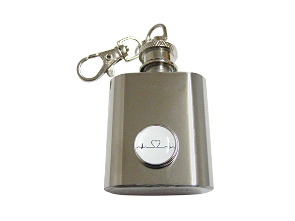EKG with Heart Pendant 1 Oz. Stainless Steel Key Chain Flask