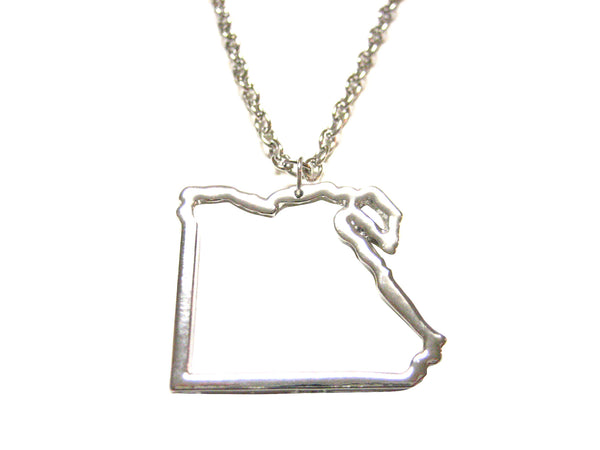 Silver Toned Egypt Map Outline Pendant Necklace