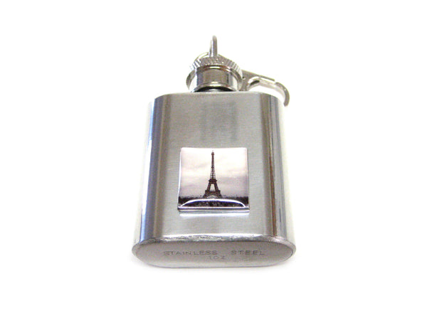 1 Oz. Stainless Steel Key Chain Flask with Eiffel Tower Pendant
